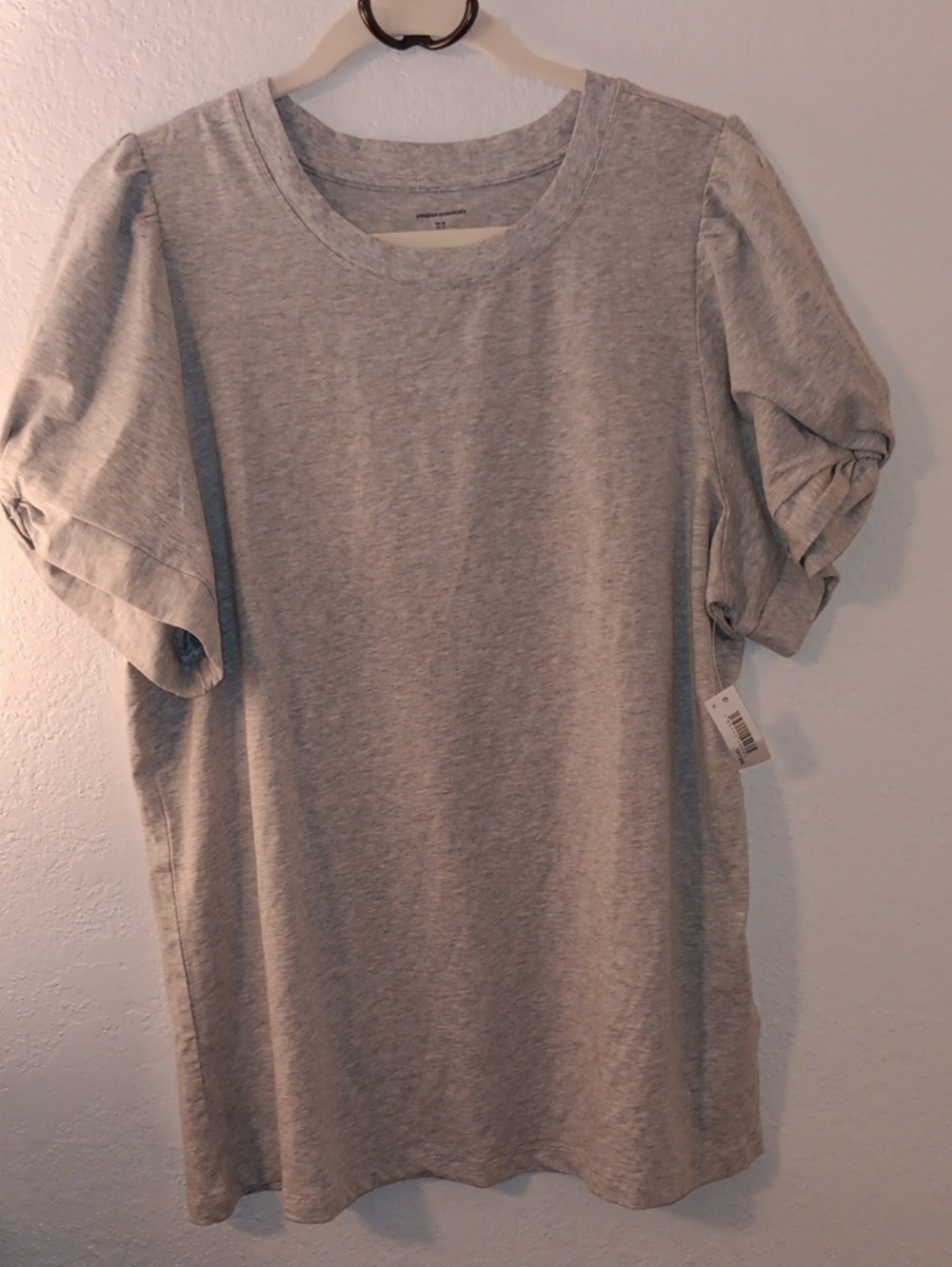 Amazon Essentials Women's Puff Sleeve Crewneck Top - Light Gray